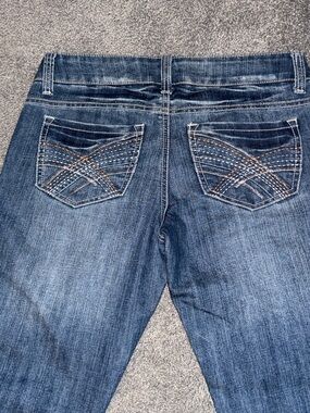 Mossimo Supply Co. Dark Blue Skinny Lowest Rise Jeans. Shiny Contrast. Size 7.